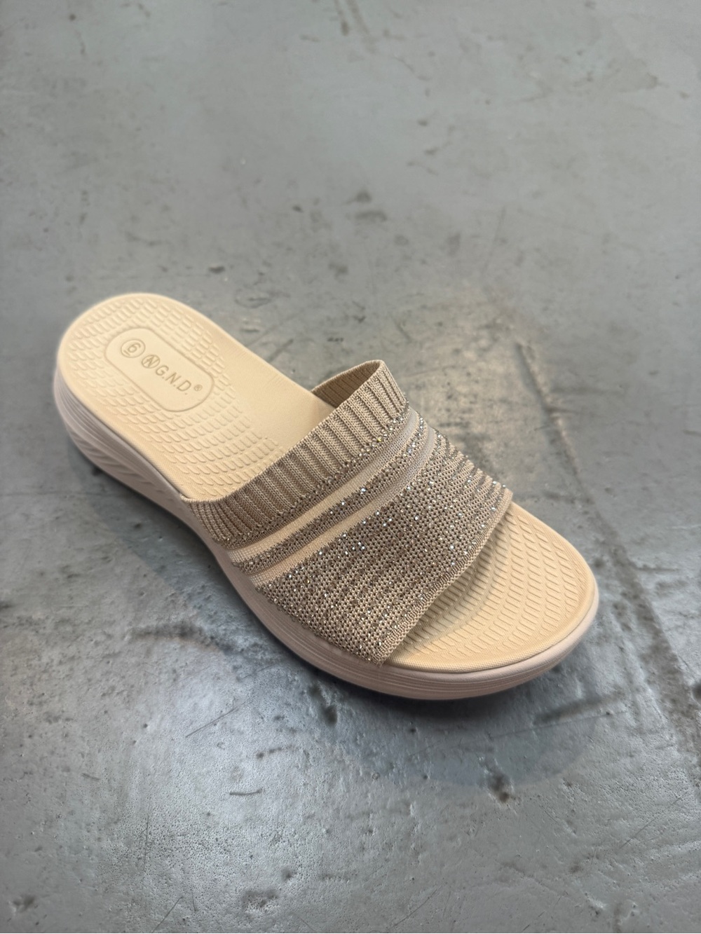 Sparkle Knit Slide Sandal - Beige
